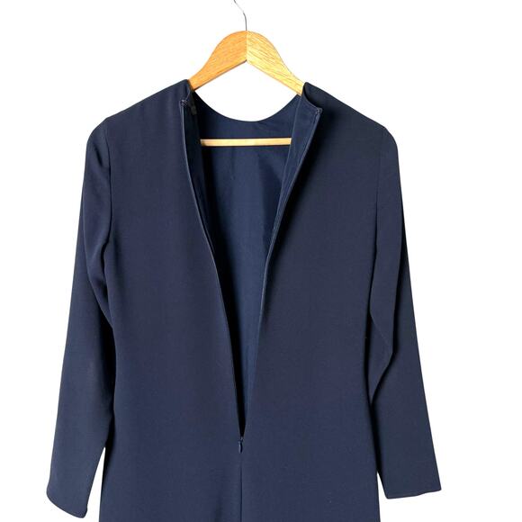 Jenni Kayne Navy Crewneck Long Sleeve Shift Midi Dress Side Slits Silk Lined, XS - Picture 12 of 14